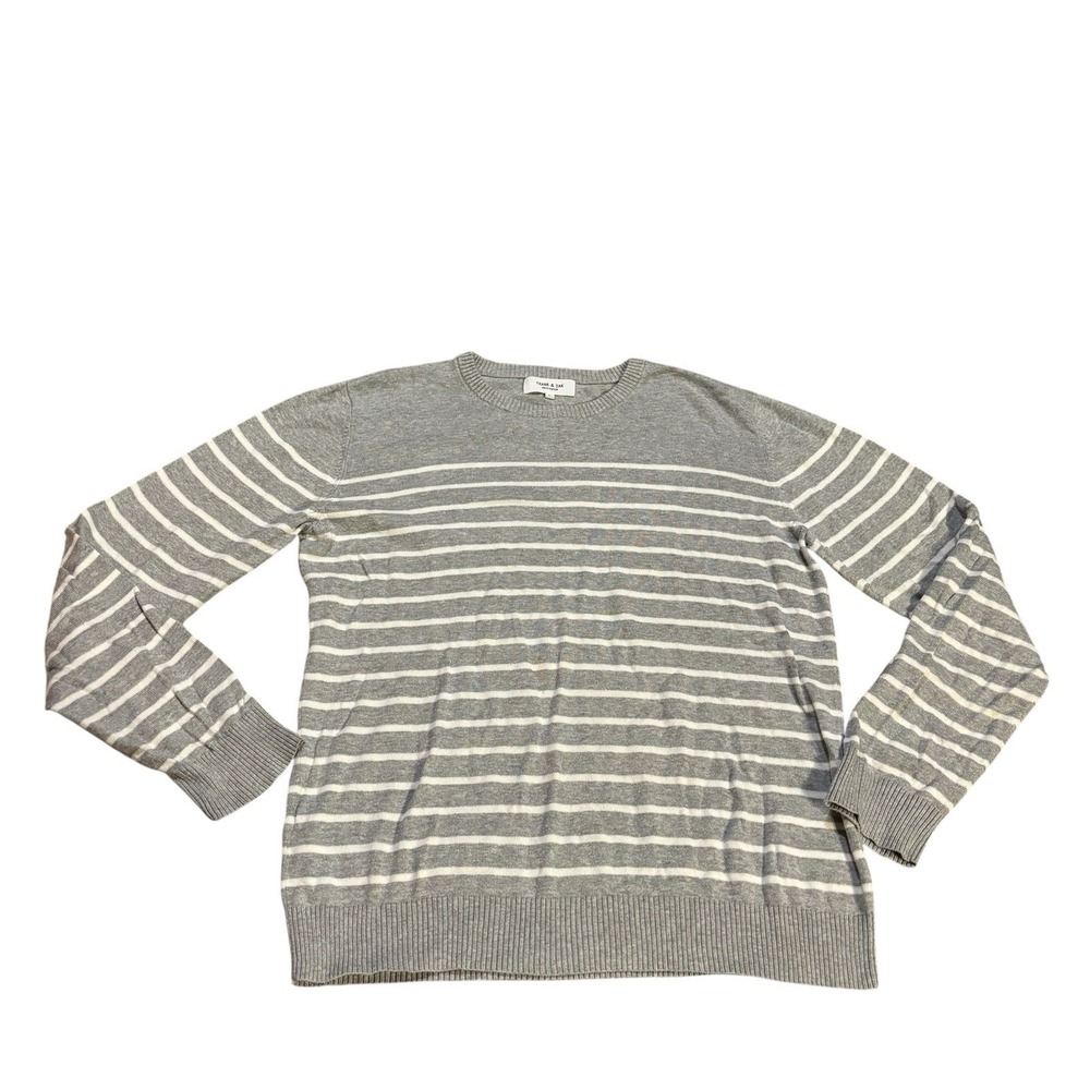 Frank & Oak Crewneck Sweater Grey‎ White Stripes Men's Large Classic Lightweight
